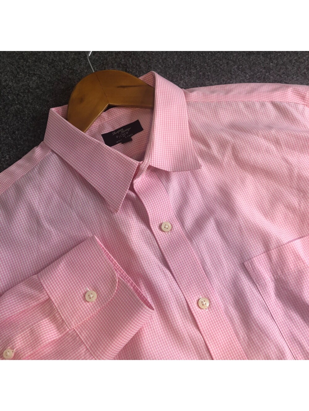 J Crew Thompson Shirt Mens XL Pink Gingham Wrinkle Free Long Sleeve 17-17.5